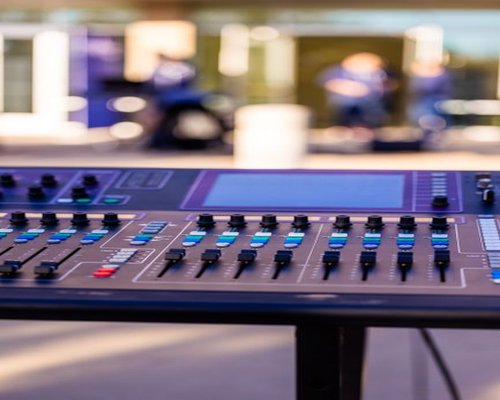 Close-up of a modern console controller on display at an event